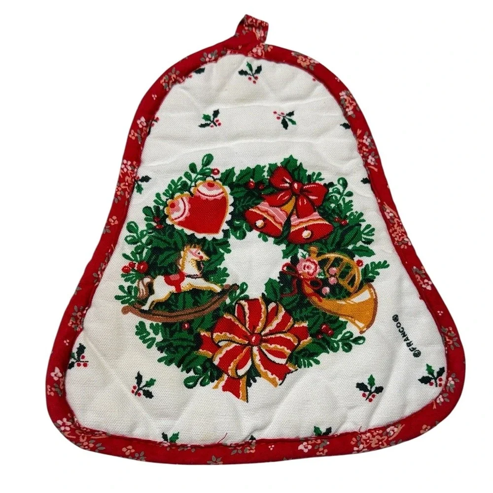 Vintage Franco Christmas Potholders Set 3 Poinsettia Tree Wreath Red White Retro